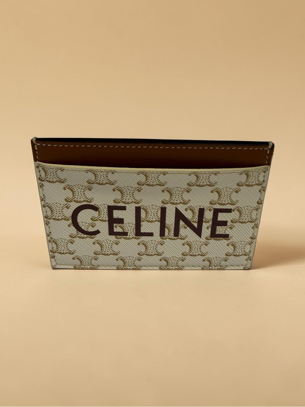 NIB-Celine Beige Triomphe Canvas Card Holder with Brown Logo